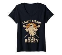 Mujer Fantasma de golf divertido Halloween I Ain't Afraid of Bogey Camiseta Cuello V