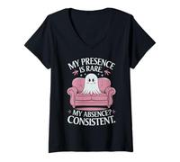Mujer Fantasma de Halloween Mi Presencia es RARA Mi ausencia Consistente Camiseta Cuello V