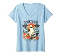 Mujer Fantasma de Spooky Girls Beach Crew para Halloween, Retro y veraneo Camiseta Cuello V