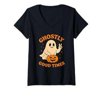 Mujer Fantasma Feliz Buenos Tiempos Camiseta Cuello V
