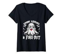 Mujer Fantasma Halloween asustó y descubre Divertido Camiseta Cuello V