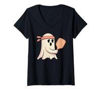 Mujer Fantasma Jugando Pickleball con gráfico Bandana Camiseta Cuello V