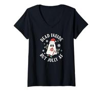 Mujer Fantasma navideño Divertido Dead Inside But Jolly AF Camiseta Cuello V