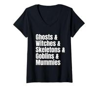 Mujer Fantasmas Brujas Esqueletos Goblins Momias Lista Halloween Camiseta Cuello V