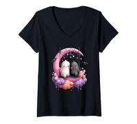 Mujer Fantasmas de Luna de Halloween Kawaii en Columpio Camiseta Cuello V