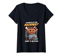 Mujer Fantasmas en la máquina Solo un fallo técnico Amante de la m Camiseta Cuello V