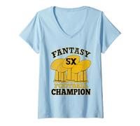 Mujer Fantasy Football 5X Campeón Cinco Veces Campeón Trofeo Ganador Camiseta Cuello V