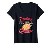 Mujer Fantasy Football Goddess Pink Script Watercolor Camiseta Cuello V
