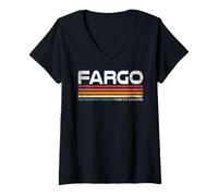 Mujer Fargo North Dakota Retro Rayas Vintage City Design Camiseta Cuello V