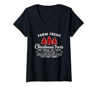 Mujer Farm Fresh Christmas Trees Plaid Tree Rustic Farmhouse Xmas Camiseta Cuello V
