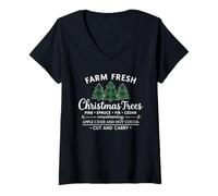 Mujer Farm Fresh Christmas Trees Vintage Plaid Tree Farmhouse Xmas Camiseta Cuello V
