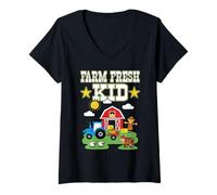 Mujer Farm Fresh Kid pequeño Agricultor en el Trabajo Amante del Campo Camiseta Cuello V