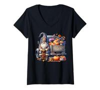 Mujer Farm Fresh Pumpkin GNOME with GNOME Garden Sign Pumpkin Fall Camiseta Cuello V