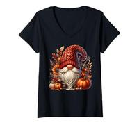 Mujer Farm Fresh Pumpkin GNOME Women Men Cute Thanksgiving Fall Camiseta Cuello V