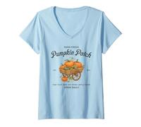 Mujer Farm Fresh Pumpkin Patch Wagon Autumn Harvest Hayrides Fall Camiseta Cuello V