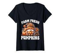 Mujer Farm Fresh Pumpkins and Autumn GNOME For Teacher Fall Season Camiseta Cuello V