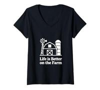 Mujer Farm Life Granero Silueta Country Living Diseño Gráfico Camiseta Cuello V