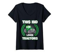 Mujer Farmer Kid Loves Tractors Juventud Agricultura Humor Retro Camiseta Cuello V
