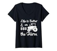 Mujer Farmer Life Is Better On The Farm Tractor Country Humor Camiseta Cuello V