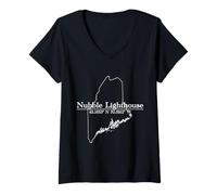 Mujer Faro Nubble Cabo Neddick York Maine Coordenadas Camiseta Cuello V