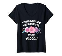 Mujer Farrah Personalized Very Demure Very Mindful Farrah Name Camiseta Cuello V