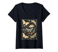 Mujer Fase Lunar Celestial Floral botánica Vintage de la Polilla de la Mariposa Camiseta Cuello V
