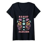 Mujer Fases de la Luna Protesta Antifascismo Feminismo Flores Camiseta Cuello V