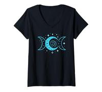 Mujer Fases Lunares símbolo Espiral Estrellas místico Noche Camiseta Cuello V