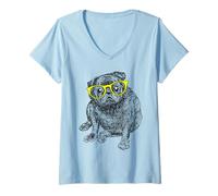 Mujer Fat Black Pug Camiseta Cuello V