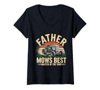 Mujer Father Mows Best Lawn Mower Funny Dad, Yard Work Lover Camiseta Cuello V