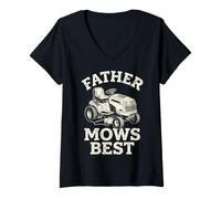 Mujer Father Mows Best Riding Lawn Mower Dad Yard Care Tractor Camiseta Cuello V