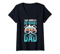 Mujer Father's Day My Favorite Esquís Buddies Call Me Dad Snow Skiing Camiseta Cuello V