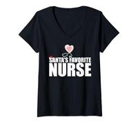 Mujer Favorito DE Santa Enfermera Diversión Navidad Santa Claus Sombrero Meme Camiseta Cuello V