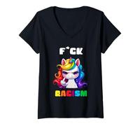Mujer FCK Racsim - contra el Racismo Anti Racismo Unicornio Camiseta Cuello V