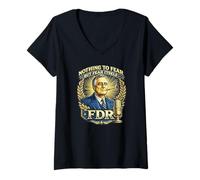 Mujer FDR Nothing to Fear Roosevelt Presidencial Cita Camiseta Cuello V
