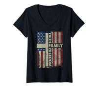 Mujer Fe Bandera de Estados Unidos Cristiano Religioso Dios Jesús Hombres Mujeres Niños Camiseta Cuello V