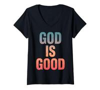 Mujer Fe Cristiana Dios es Buena Biblia Camiseta Cuello V
