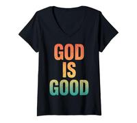 Mujer Fe Cristiana Dios es Buena Biblia Camiseta Cuello V