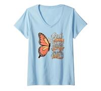 Mujer Fe Cristiana Dios Sigue escribiendo tu Historia Mariposa Camiseta Cuello V