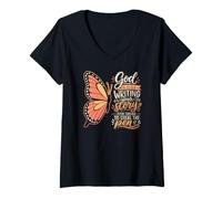 Mujer Fe Cristiana Dios Sigue escribiendo tu Historia Mariposa Camiseta Cuello V