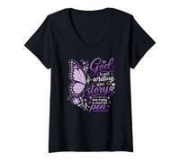 Mujer Fe Cristiana Dios Sigue escribiendo tu Historia Mariposa Camiseta Cuello V