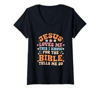 Mujer Fe Cristiana Jesús Me Ama Lo Sé Feliz Domingo de Pascua Camiseta Cuello V