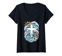 Mujer Fe, Esperanza y Mantener el Rumbo Camiseta Cuello V