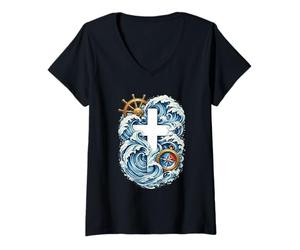 Mujer Fe, Esperanza y Mantener el Rumbo Camiseta Cuello V