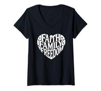 Mujer Fe Familia Libertad Corazón Camiseta Cuello V