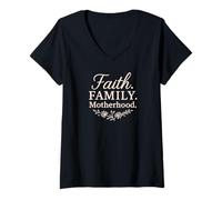 Mujer Fe. Familia. Maternidad. Madre cristiana floral de Dios Camiseta Cuello V