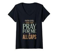 Mujer Fe Nivel I Todavía Texto Orar Humor Cristiano Camiseta Cuello V