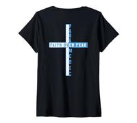 Mujer Fe sobre el miedo Christian EMT First Responder ART ON BACK Camiseta Cuello V