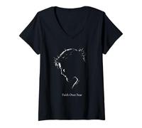 Mujer Fe sobre el miedo Jesús Cristiano Mujeres Hombres Religioso Gráfico Camiseta Cuello V