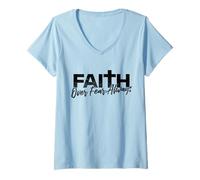 Mujer Fe sobre el Miedo Siempre | Confía en Dios Cita Cristiana | Jesús Camiseta Cuello V